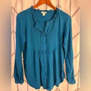 Sundance Teal Blue Blouse with Ruffle Detail